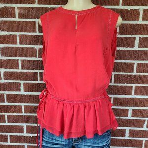 Tory Burch 100% Silk Cinch Waist Sleeveless Coral